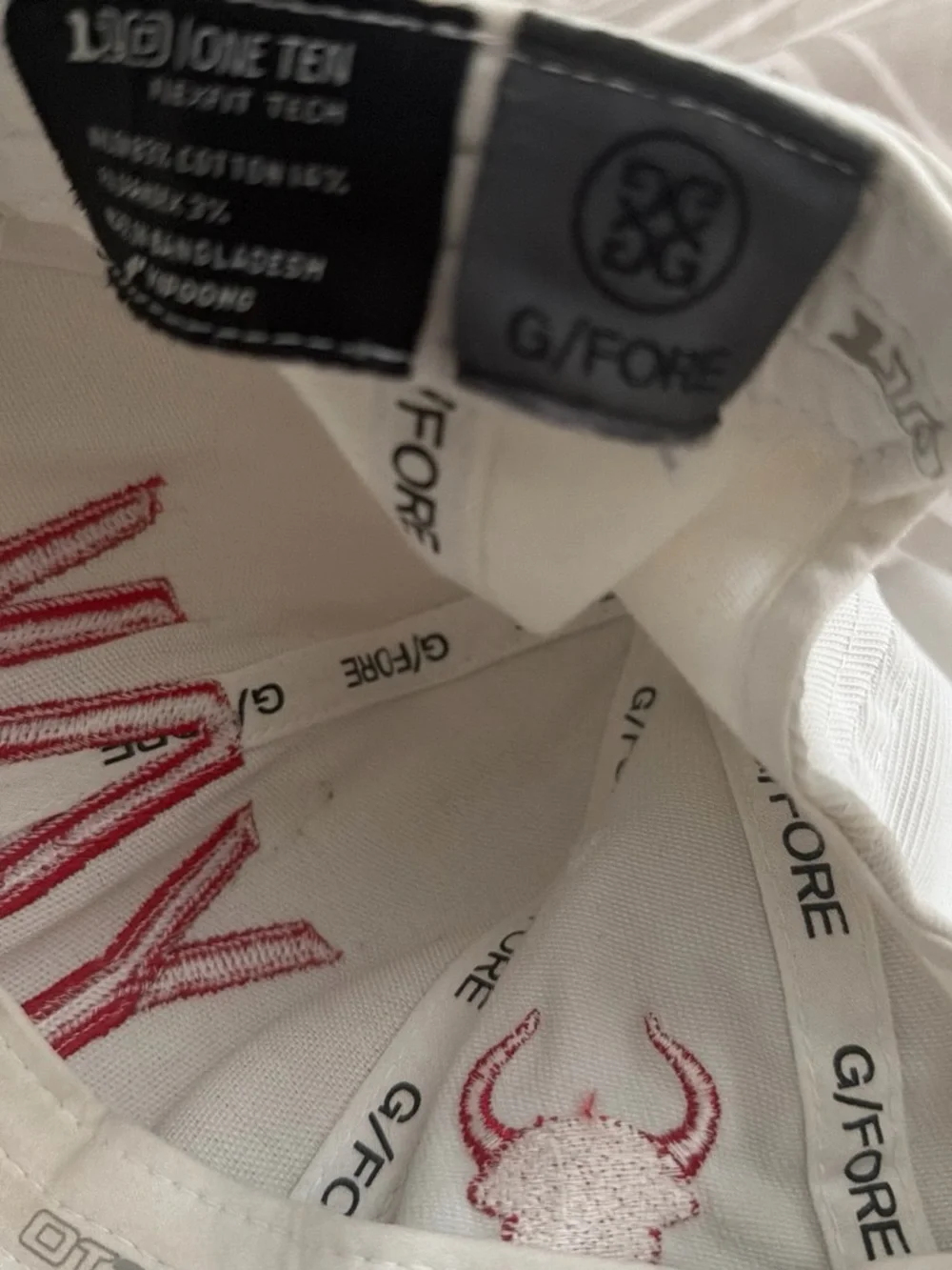 G/FORE White Baseball Cap with Red 'YAK' Embroidery